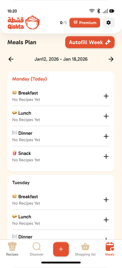 Weekly meal plan